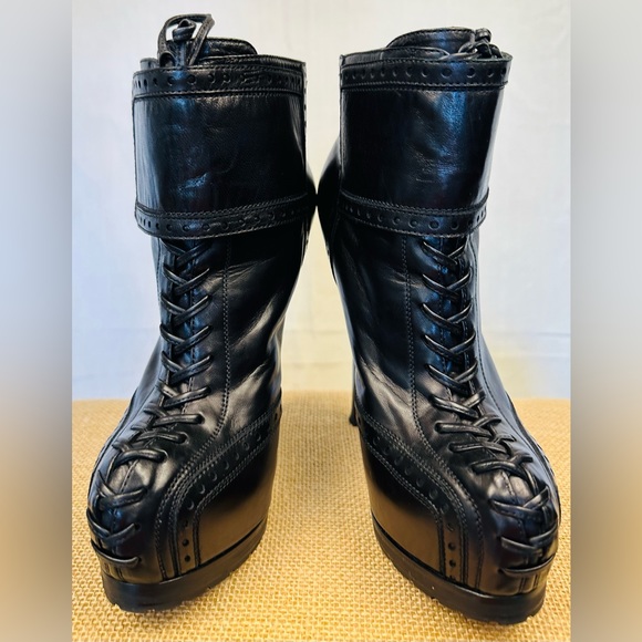 COPY - COPY - Auth YSL TRIBTOO Platform Leather Heels Boots Lace Up Black , 38.… - Picture 3 of 10